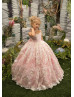 Ivory Lace Pink Tulle Floor Length Flower Girl Dress